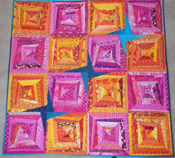 Wonky Log Cabin and Stars quilt