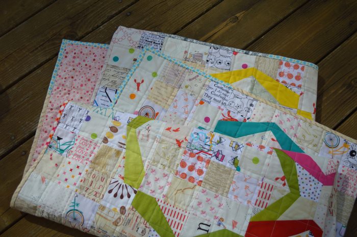 Modern ring quilt, patchwork, low volume pieced quilt with bright color solid fabric rings paper foundation piecing