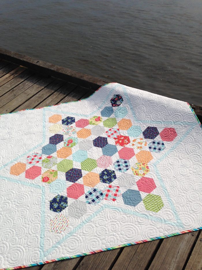 Lone star quilt with hexagons, modern patchwork quilt, scrap quilt