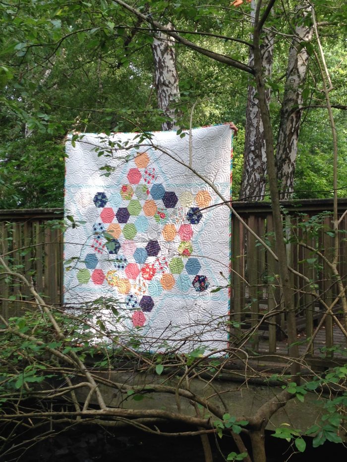 Lone star quilt with hexagons, modern patchwork quilt, scrap quilt