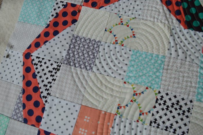 Hula Girl Quilt by Sharon McConnell, modern ring quilt, paper piecing, spiral quilting 