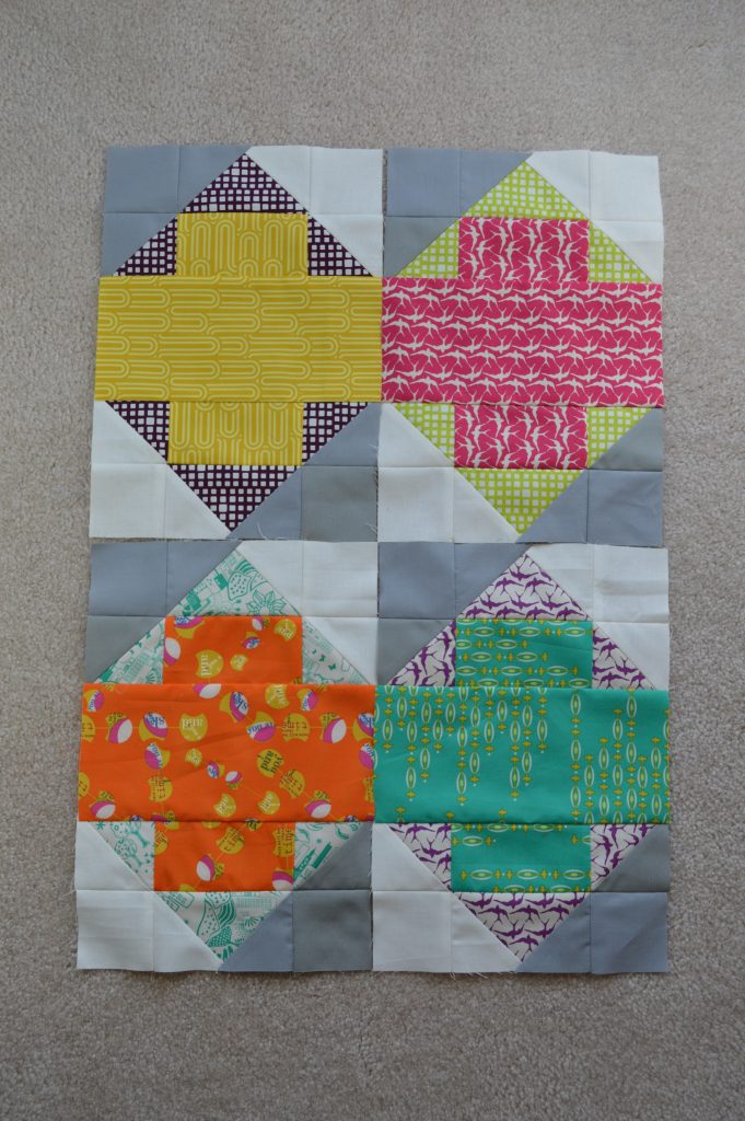 cross patchwork blocks by Sharon McConnell, with Utopia Fabric by Art Gallery fabrics