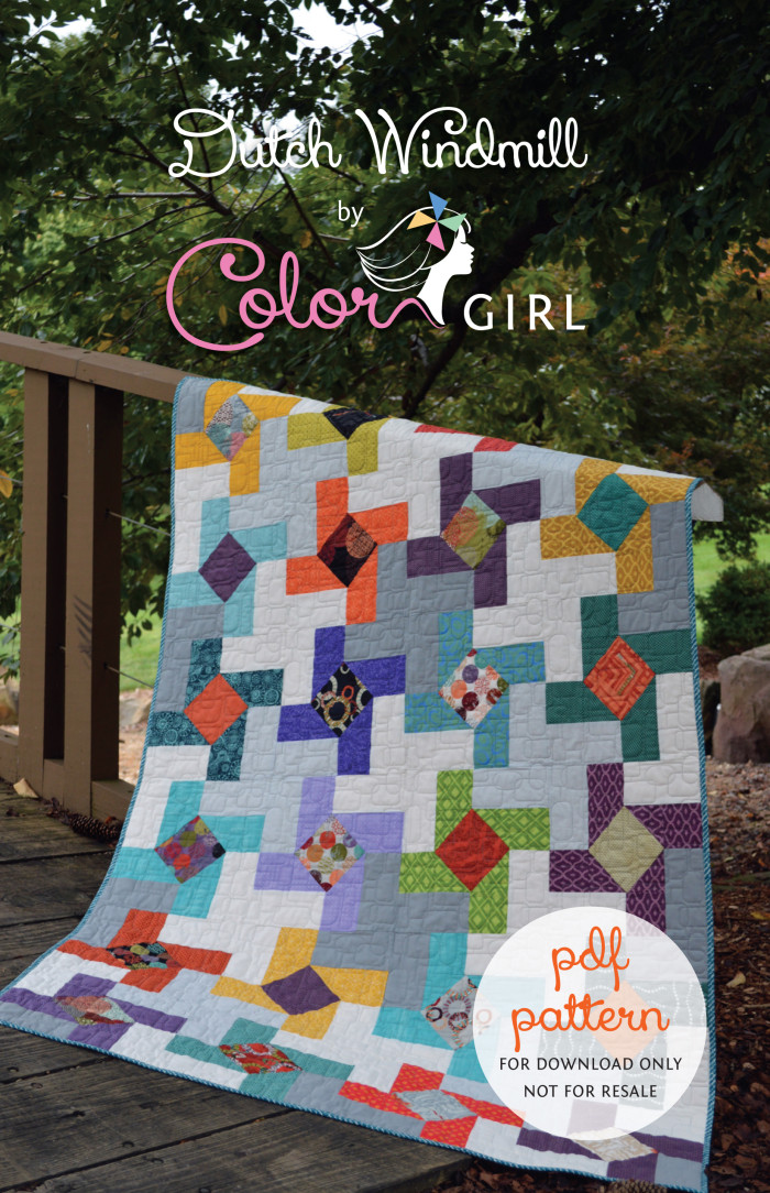 Dutch Windmill quilt by Sharon McConnell, color girl quilts, modern patchwork, pinwheel quilt with scraps