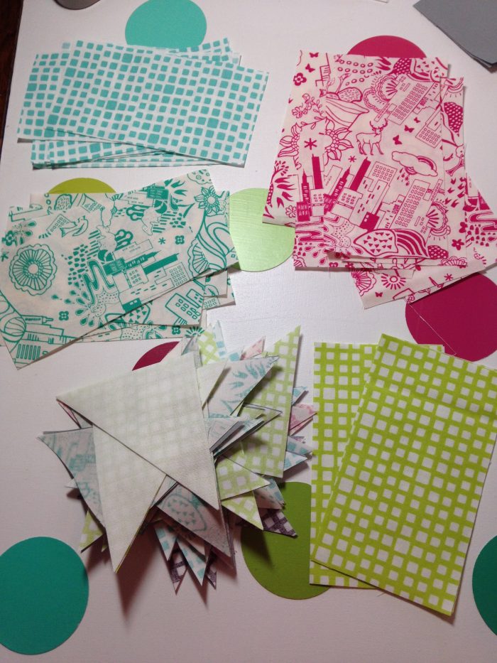 patchwork blocks by Sharon McConnell, with Utopia Fabric by Art Gallery fabrics