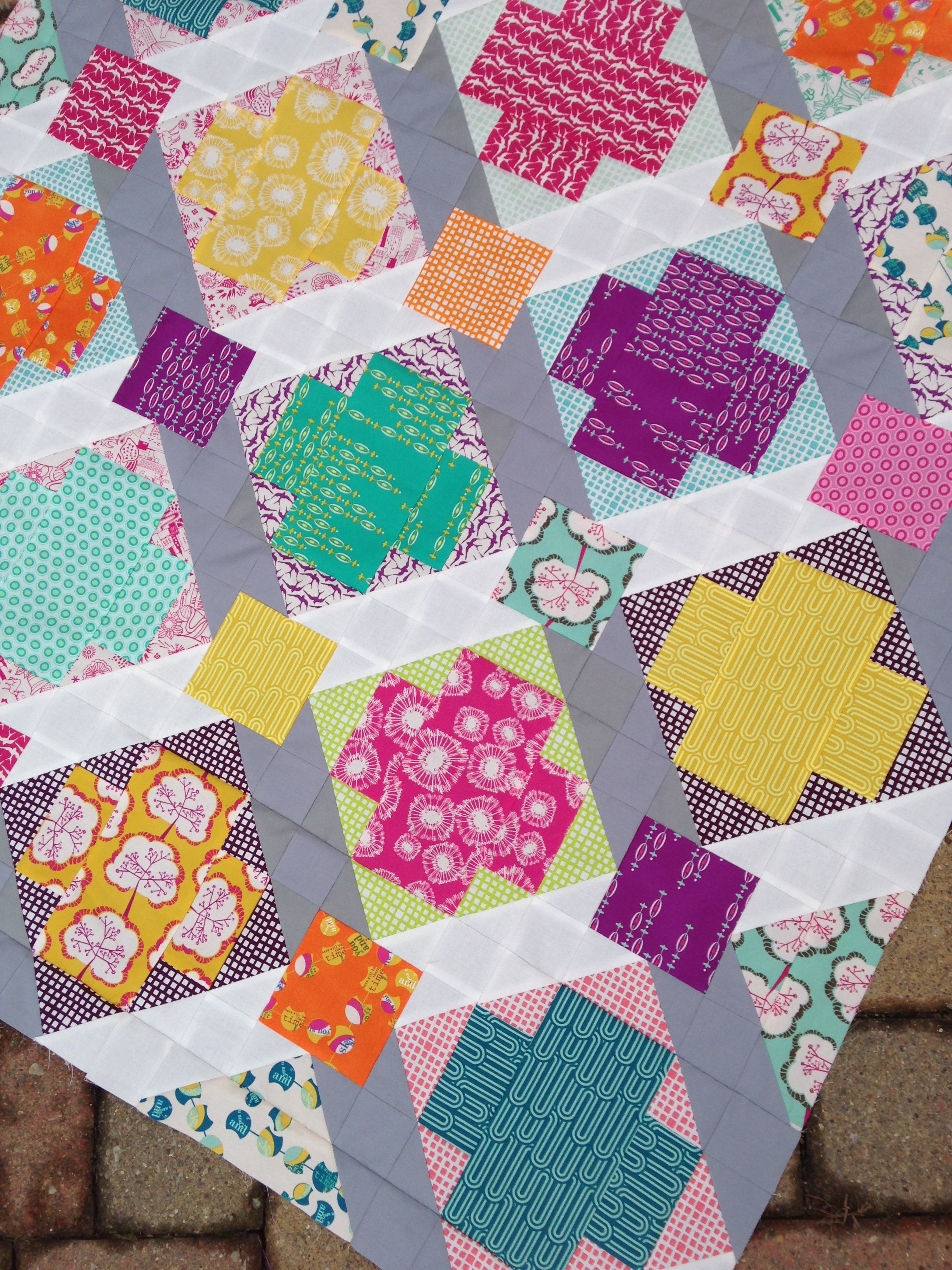 Utopia quilt, art gallery fabrics, modern patchwork cross quilt