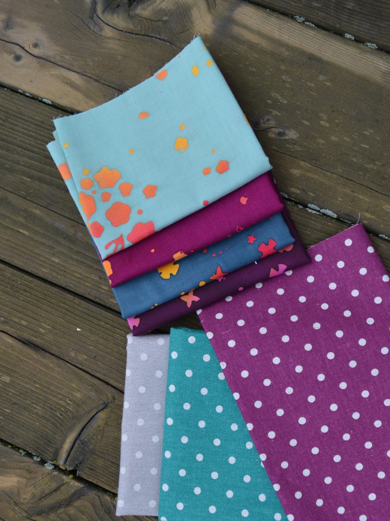 how to mix fabric prints for quilt, handstamped by Alioson Glass with Mochi dots by moda