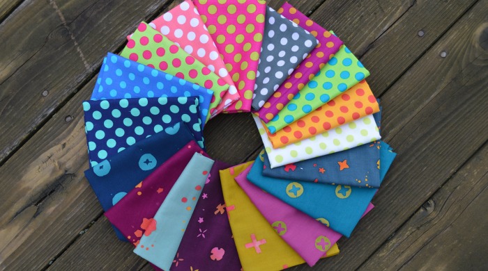 how to mix fabric prints for quilt, handstamped by Alioson Glass with polka dot fabrics by Michael Miller fabrics