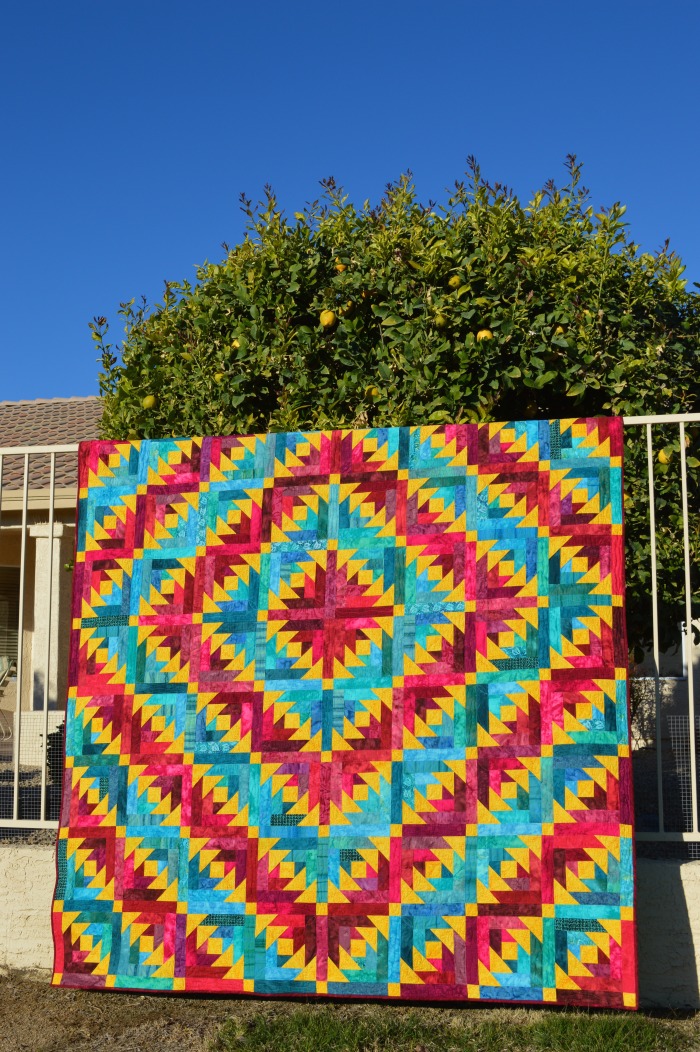 Desert Sunrise Quilt, modern log cabin quilt with batik fabrics by Color Girl Quilts