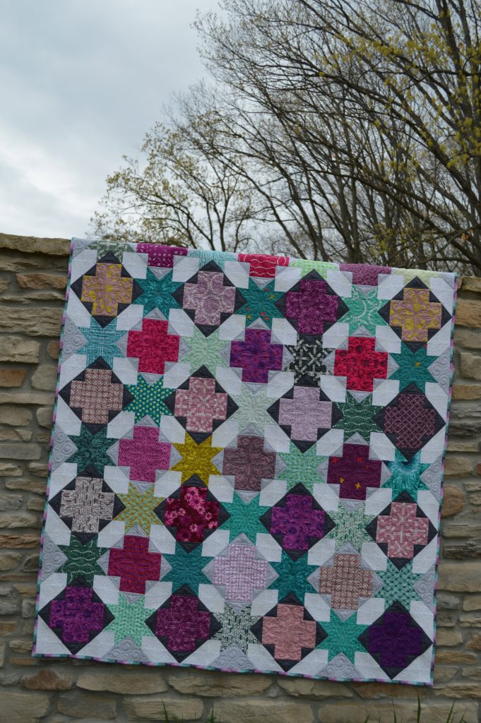 Star Cross modern patchwork quilt pattern, beginner quilt pattern with scraps and stars
