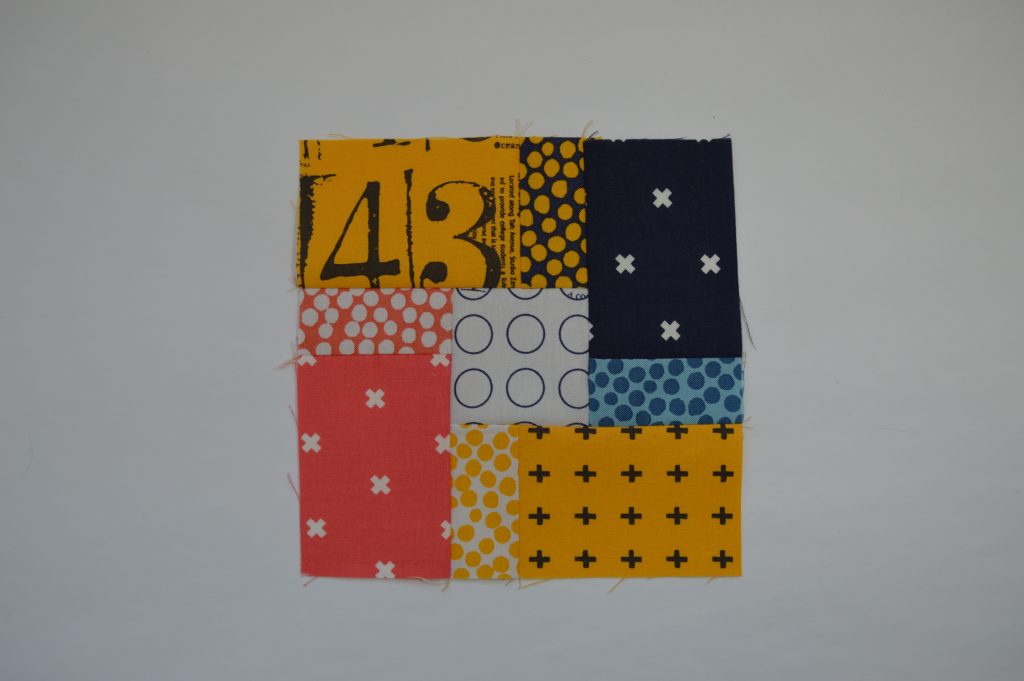 simple six inch quilt sampler block with rectangles