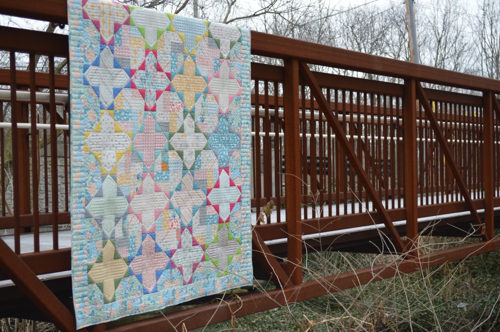 Gossamer quilt patchwork by Sharon McConnell, fabrics by Art Gallery Fabrics