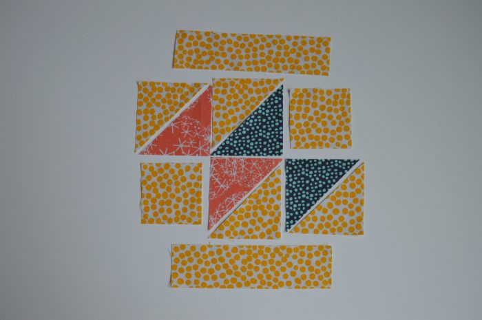 how to make super simple modern sampler quilt blocks with triangles, tutorial