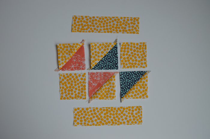 how to make super simple modern sampler quilt blocks with triangles, tutorial
