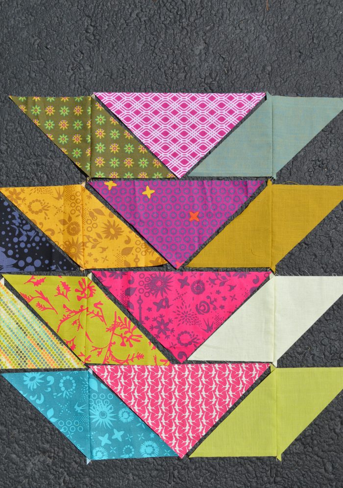 Broken V quilt pattern with triangles, in Alison Glass fabrics