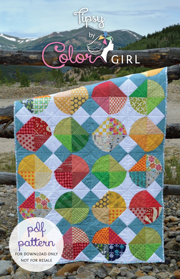 TipsyByColorGirl modern curved quilting pattern with scrappy fabrics