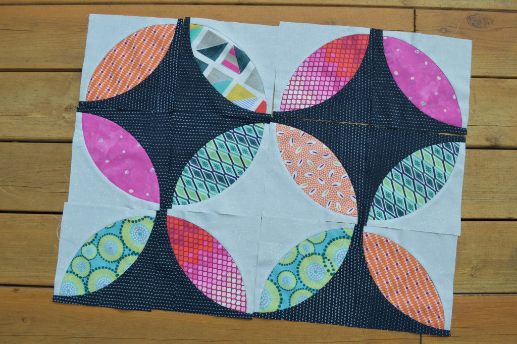 Eclipse quilt piecing, pattern by Sharon McConnell, colorgirlquilts, using fabrics by Tula Pink, Zen Chic, Cotton and Steel