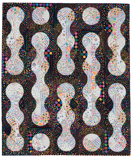 black and white and colorful quilt by Jackie Kunkel, pattern in book, "splash of color"