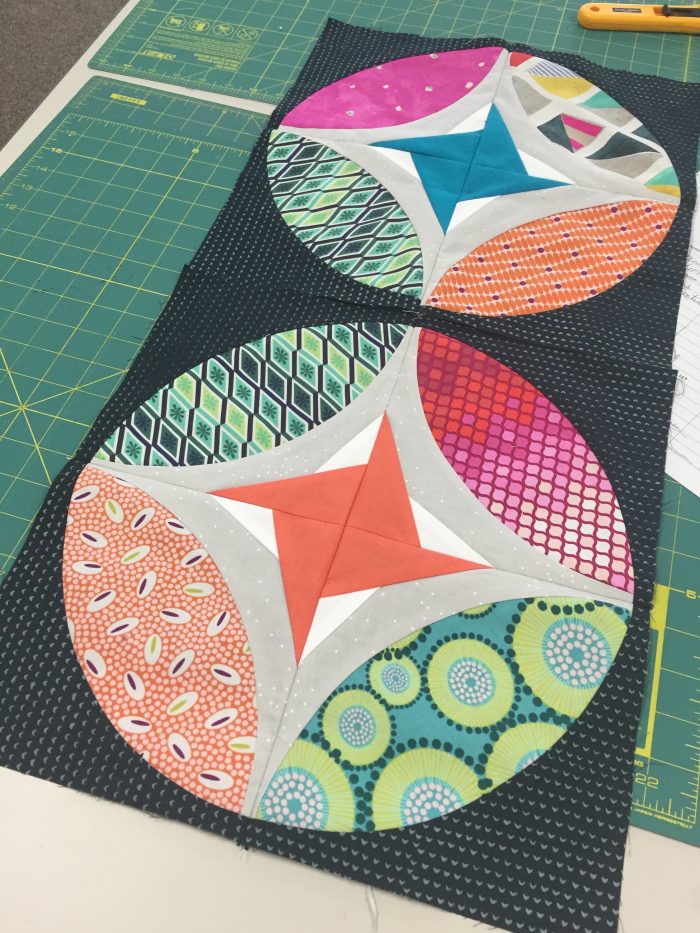 Eclipse quilt piecing, pattern by Sharon McConnell, colorgirlquilts, using fabrics by Tula Pink, Zen Chic, Cotton and Steel
