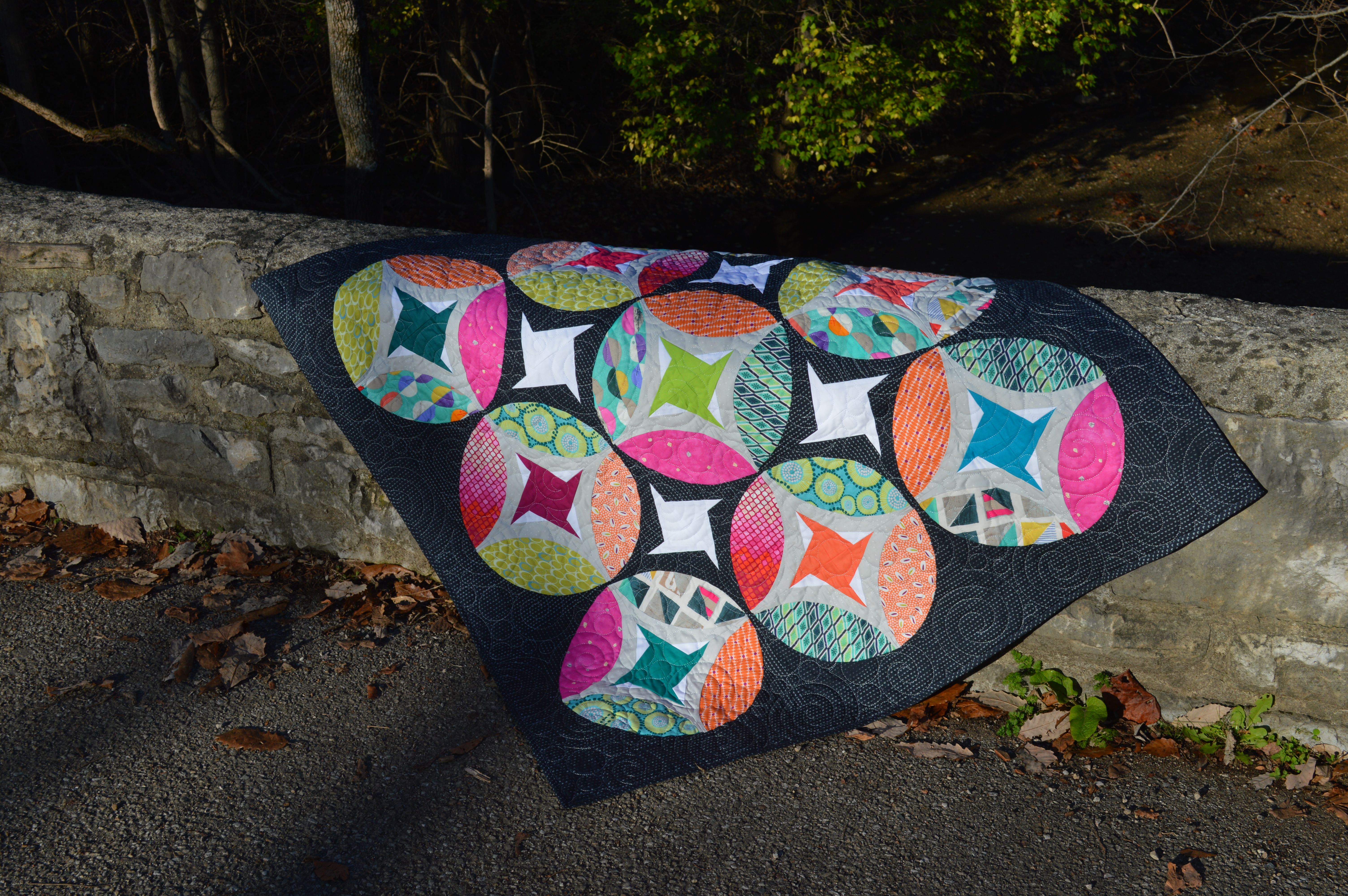 Eclipse quilt by sharon mcconnell using Tula Pink, Carrie Bloodstone and Zen chic fabrics