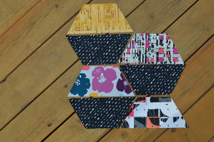 piecing hexagon quilt with Avante Garde fabrics by Art Gallery Fabrics