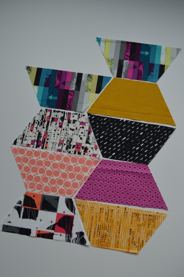 piecing hexagon quilt with Avante Garde fabrics by Art Gallery Fabrics