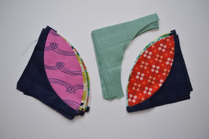 Orange Peel quilt blocks with Cotton and Steel fabrics