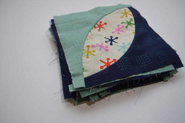 Orange Peel quilt blocks with Cotton and Steel fabrics