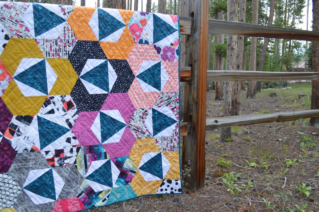 Trillium modern hexagon patchwork quilt by Color Girl Quilts