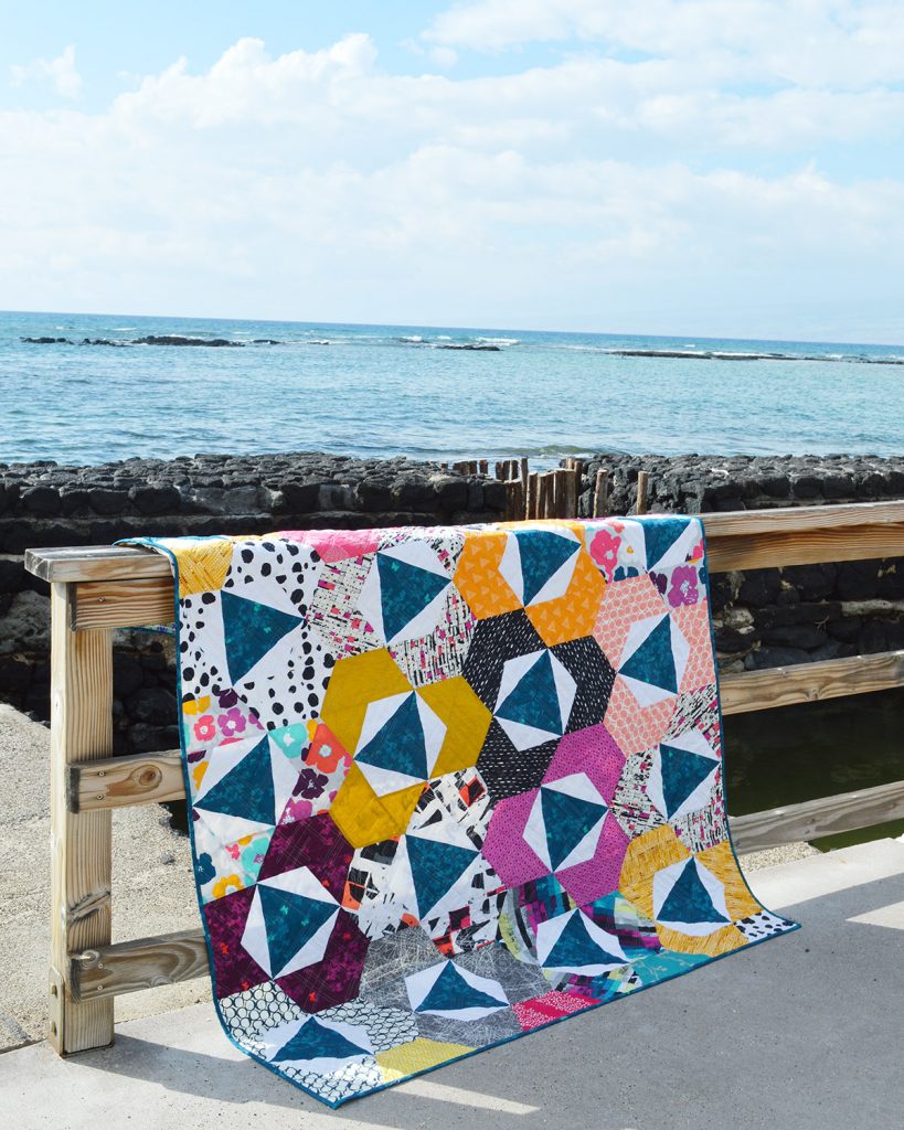 Trillium hexagon Quilt modern quilt pattern by Color Girl quilts