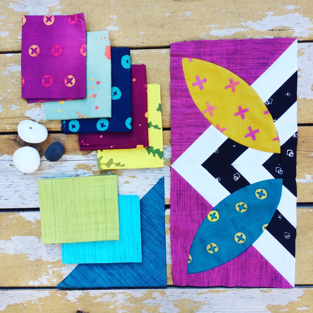 Summer Bloom quilt in progress with Alison Glass fabric and cross weave solids