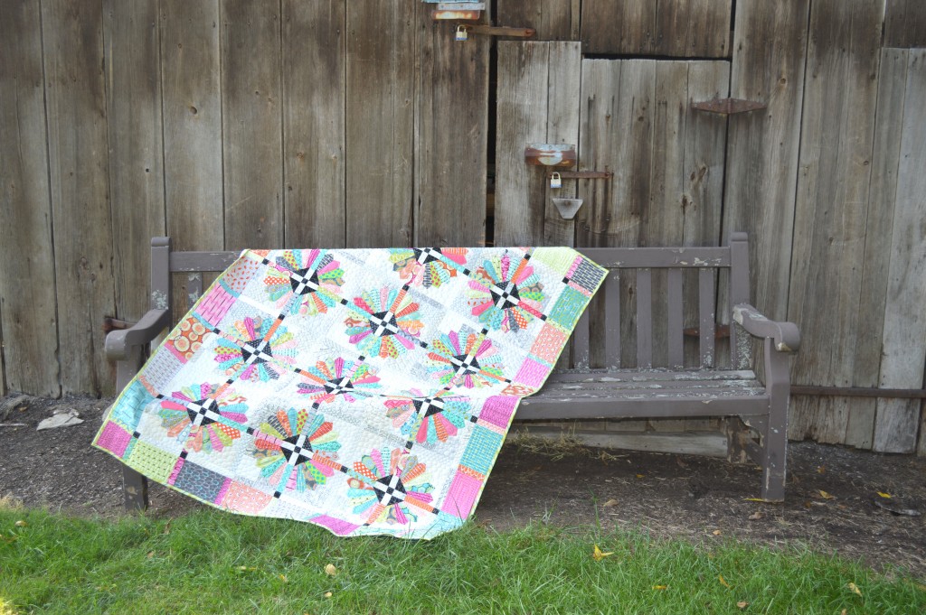 Sunday Best quilt pattern with dresden plate quilt block and Moda Fabrics by Zen Chic