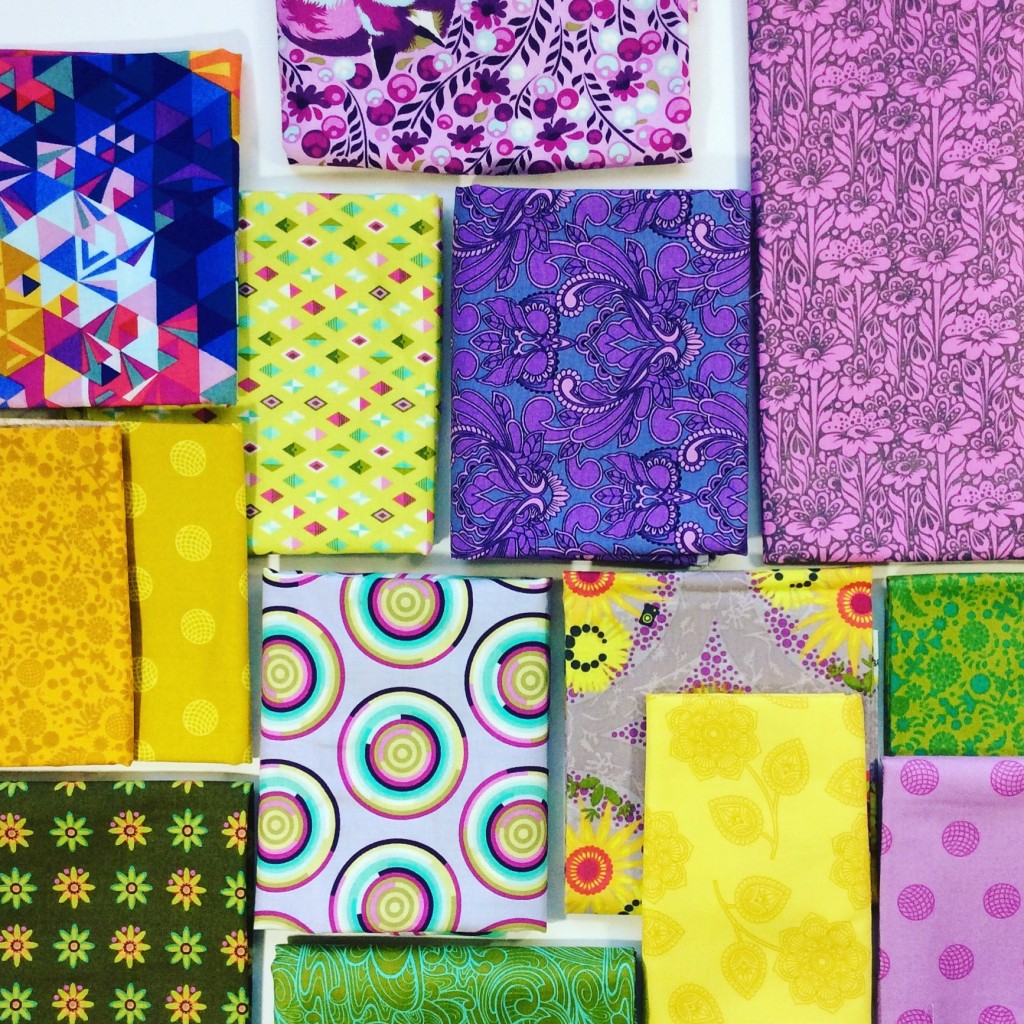 tula pink and alison glass fabric for quilt, choosing color palette for quilt