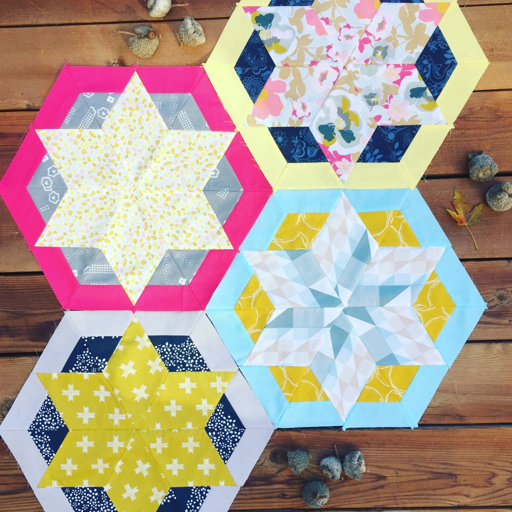 hexagon star quilt blocks with Heartland fabrics by Art Gallery Fabrics