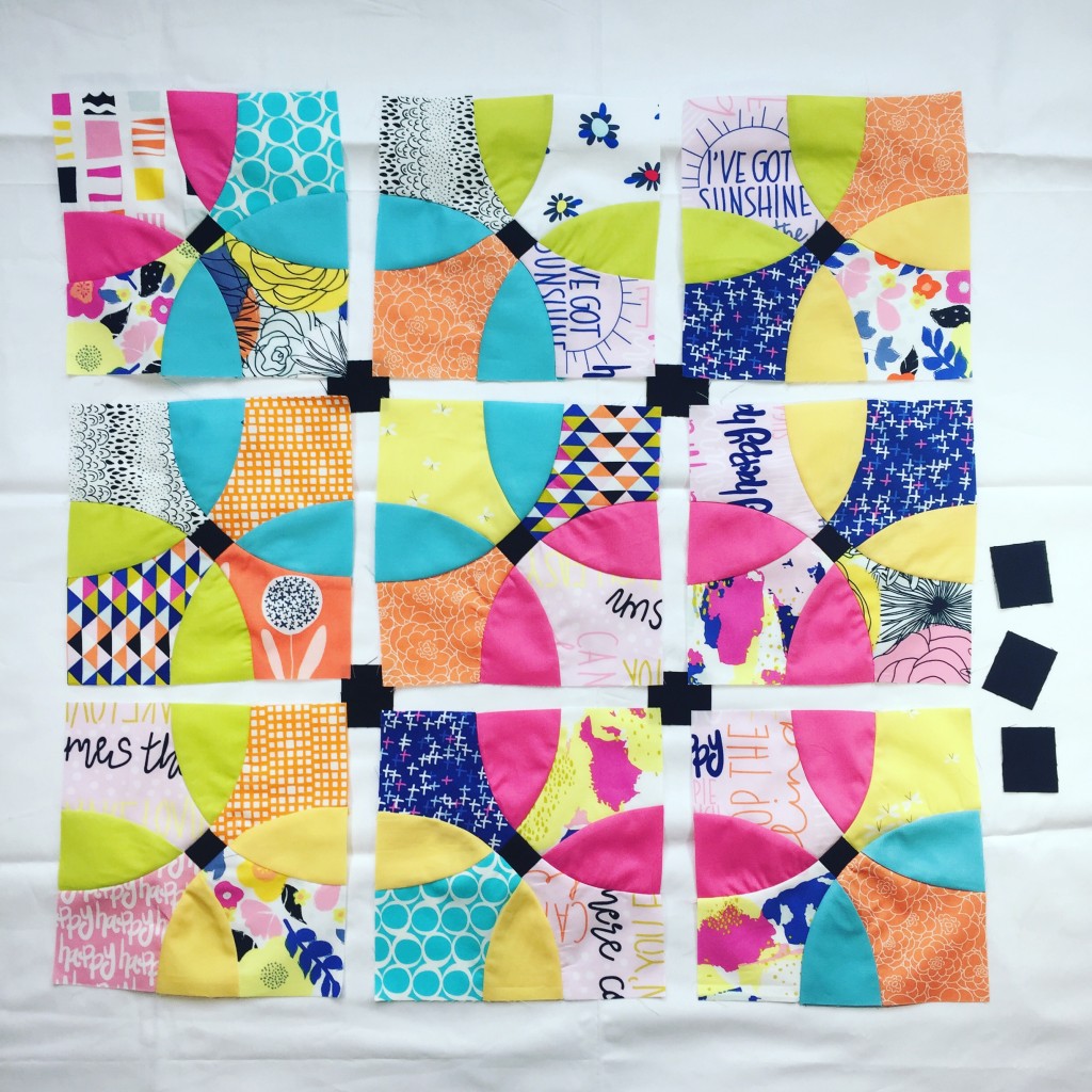 Flowering Snowball quilt block with Art Gallery Fabrics, modern traditional patchwork