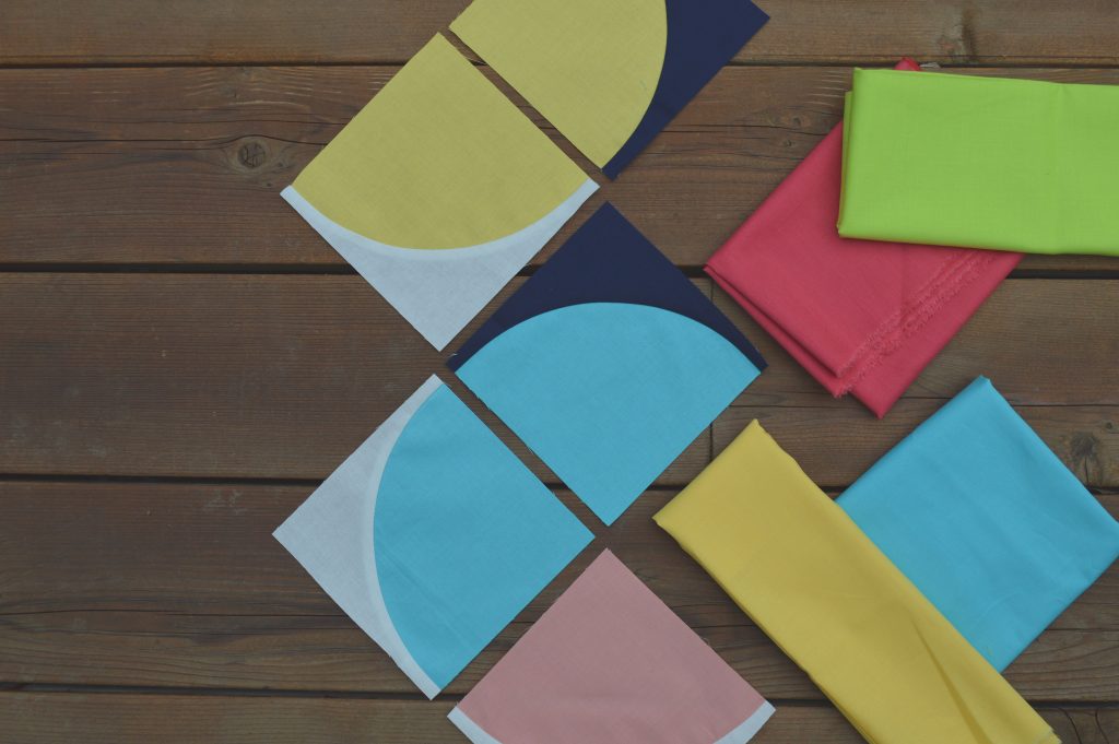 Choosing color, drunkard's path quilt, curved piecing quilt with cotton supreme solids by RJR fabrics