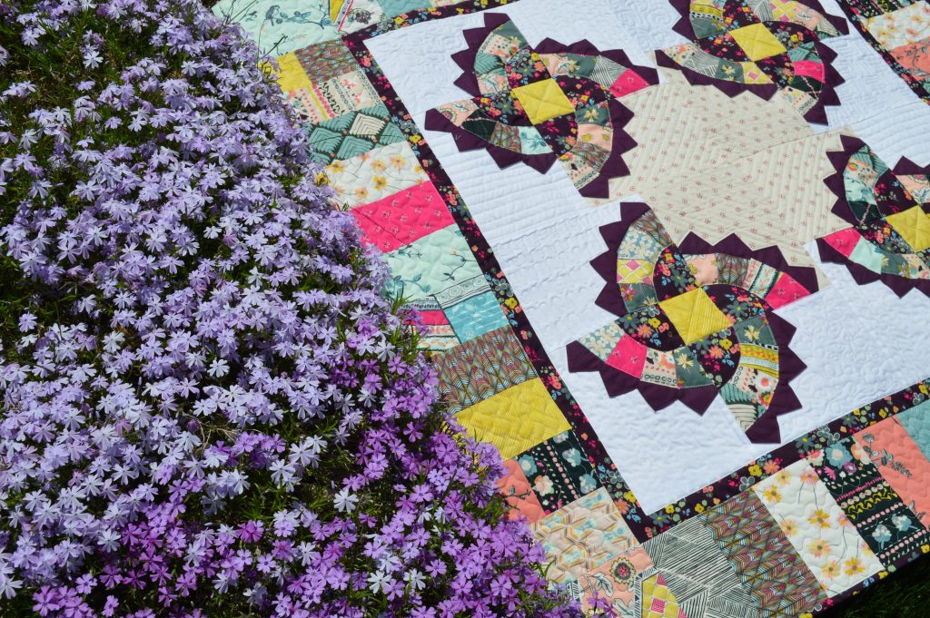Twirling Fans quilt pattern by Color Girl Quilts, with Indie Boheme fabrics by Pat Bravo for Art Gallery Fabrics