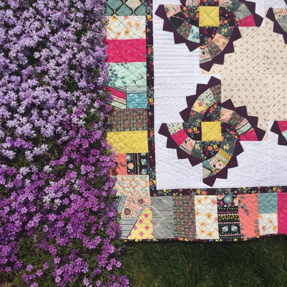 Twirling Fans quilt pattern by Color Girl Quilts, with Indie Boheme fabrics by Pat Bravo for Art Gallery Fabrics