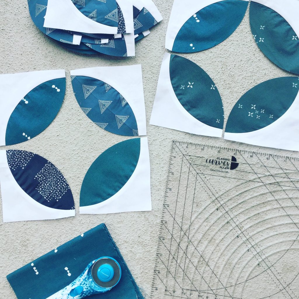 Curved piecing quilt with the Classic Curves Ruler by Color Girl Quilts, with art gallery fabrics