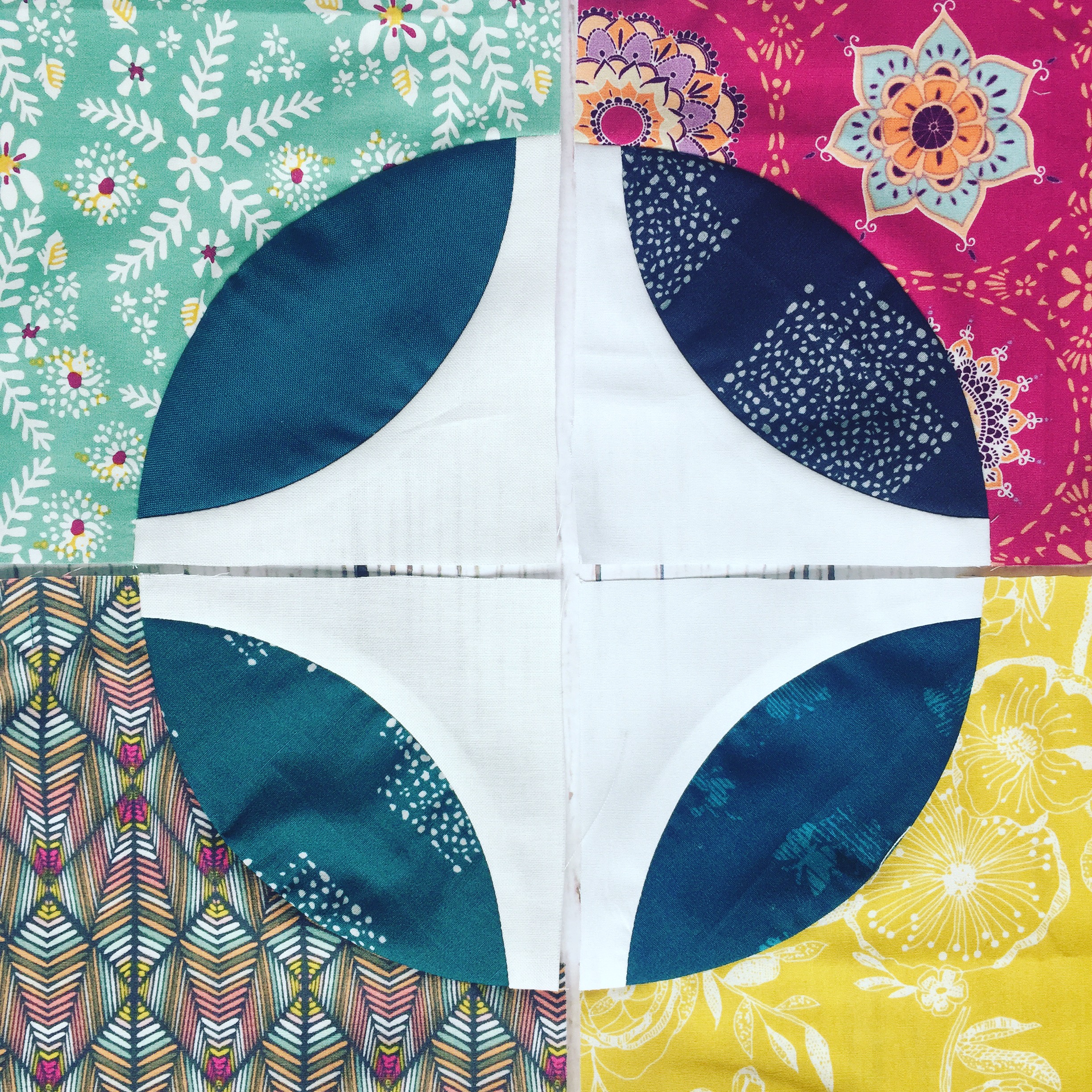 Curved piecing quilt with the Classic Curves Ruler by Color Girl Quilts, with art gallery fabrics