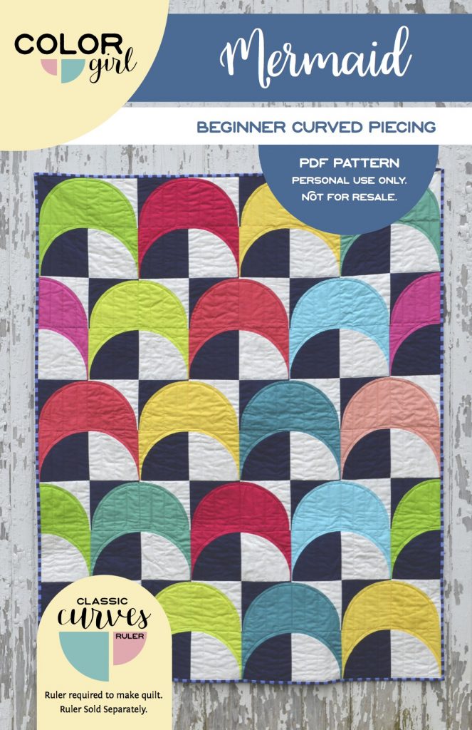 Mermaid quilt pattern, modern curved piecing with classic curves ruler by Sharon McConnell Color Girl quilts