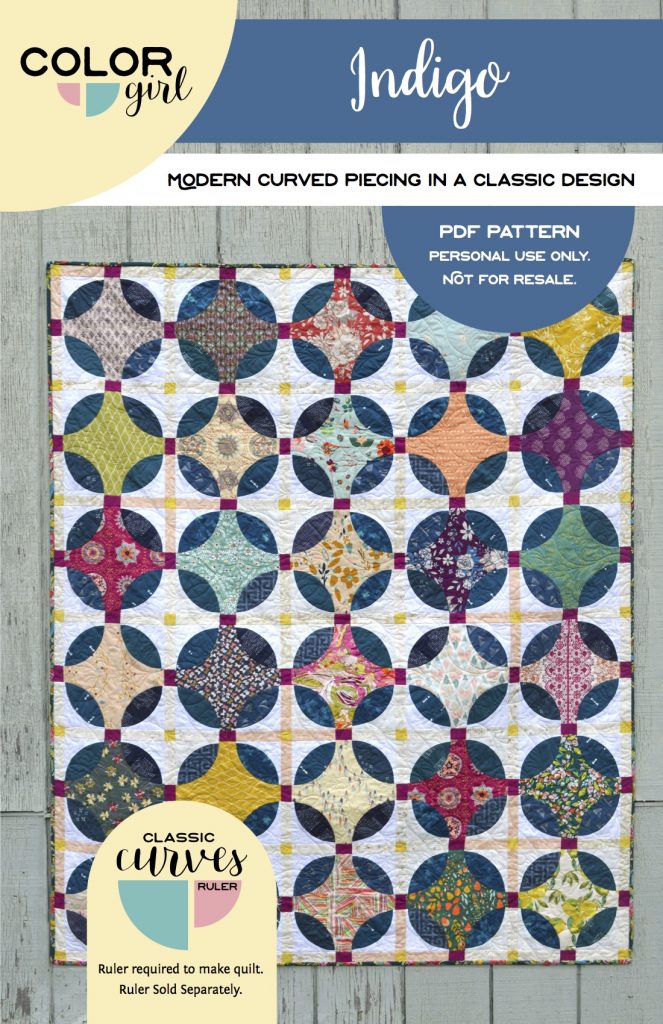Indigo quilt pattern, with curved piecing using the Classic Curves Ruler by Color Girl Quilts