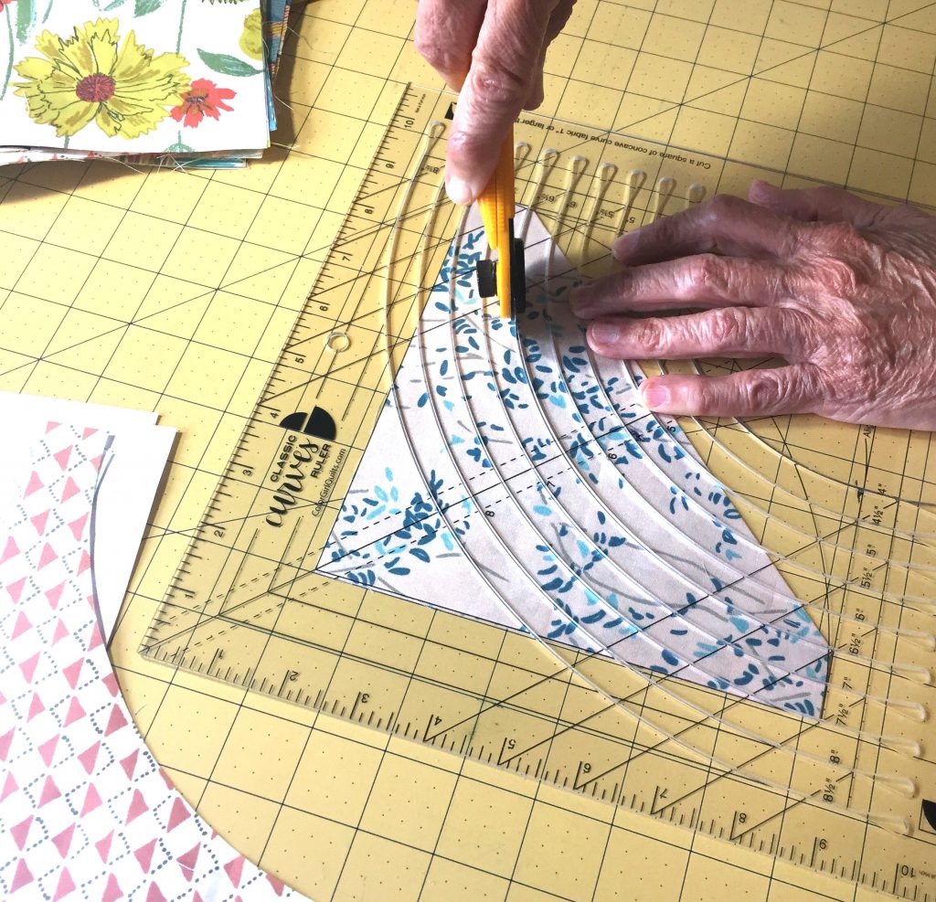 Mermaid quilt pattern by Color Girl quilts, with the Classic Curves Ruler, modern curved piecing quilt with Art Gallery Fabrics