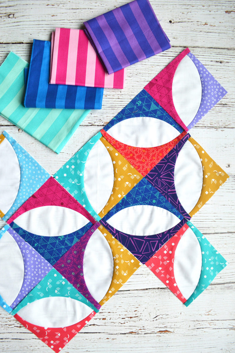 modern orange peel quilt with Panache fabrics by Rebecca Bryan, with classic curves ruler by Color Girl quilts