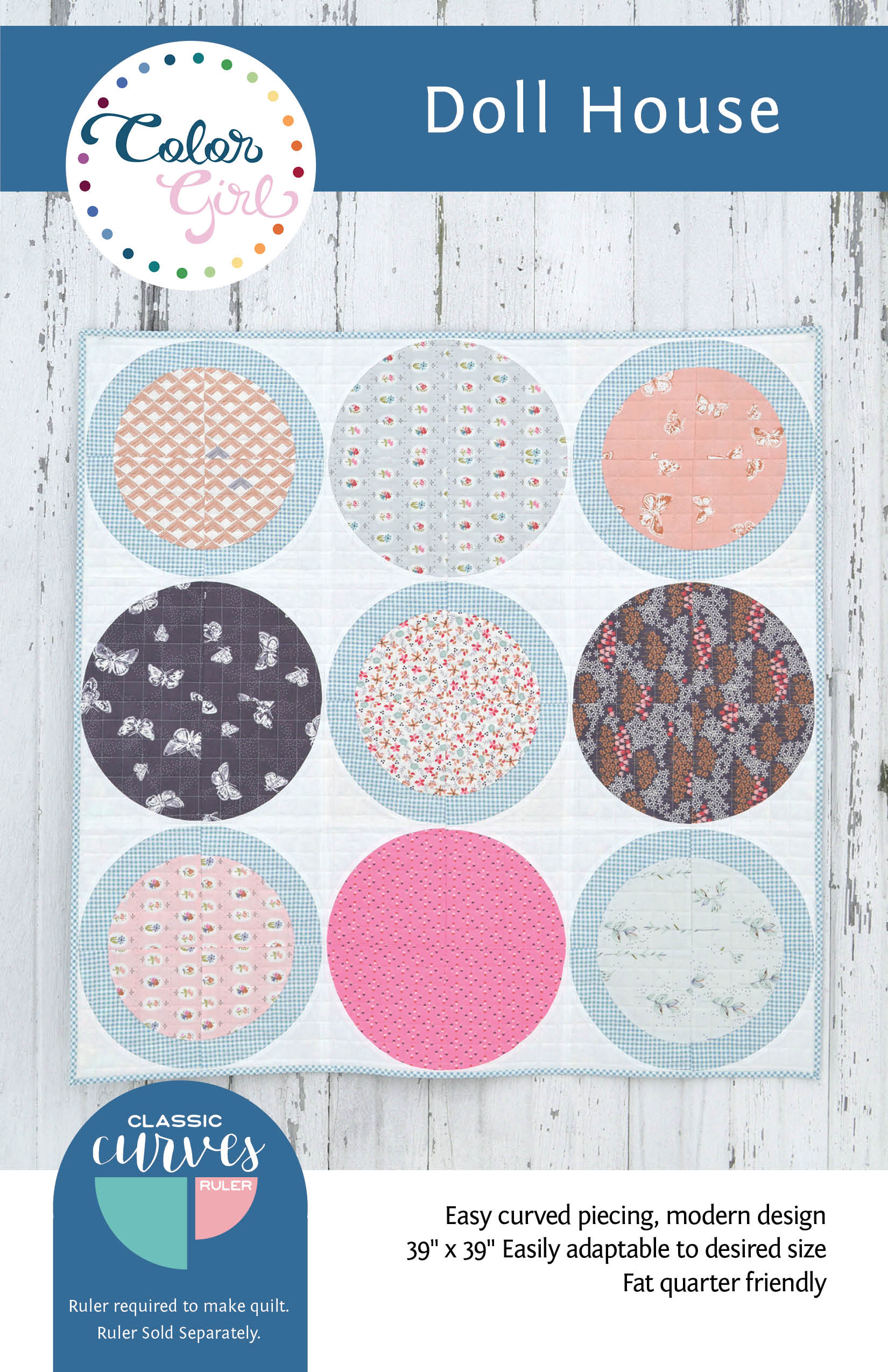 free pattern with curved piecing for the Classic Curves Ruler Dollhouse quilt pattern by Color Girl quilts