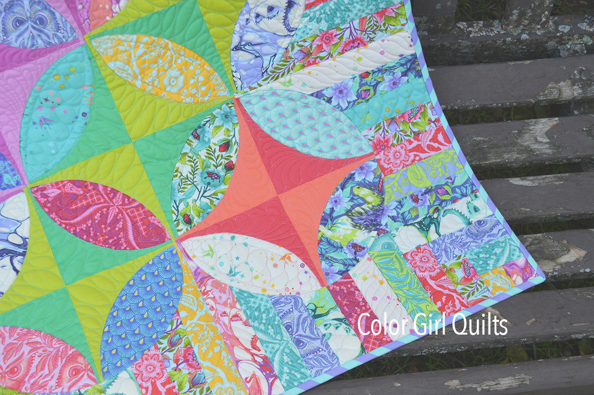 Radiance quilt pattern made in Tula Pink Pinkerville fabric, by Color Girl Quilts