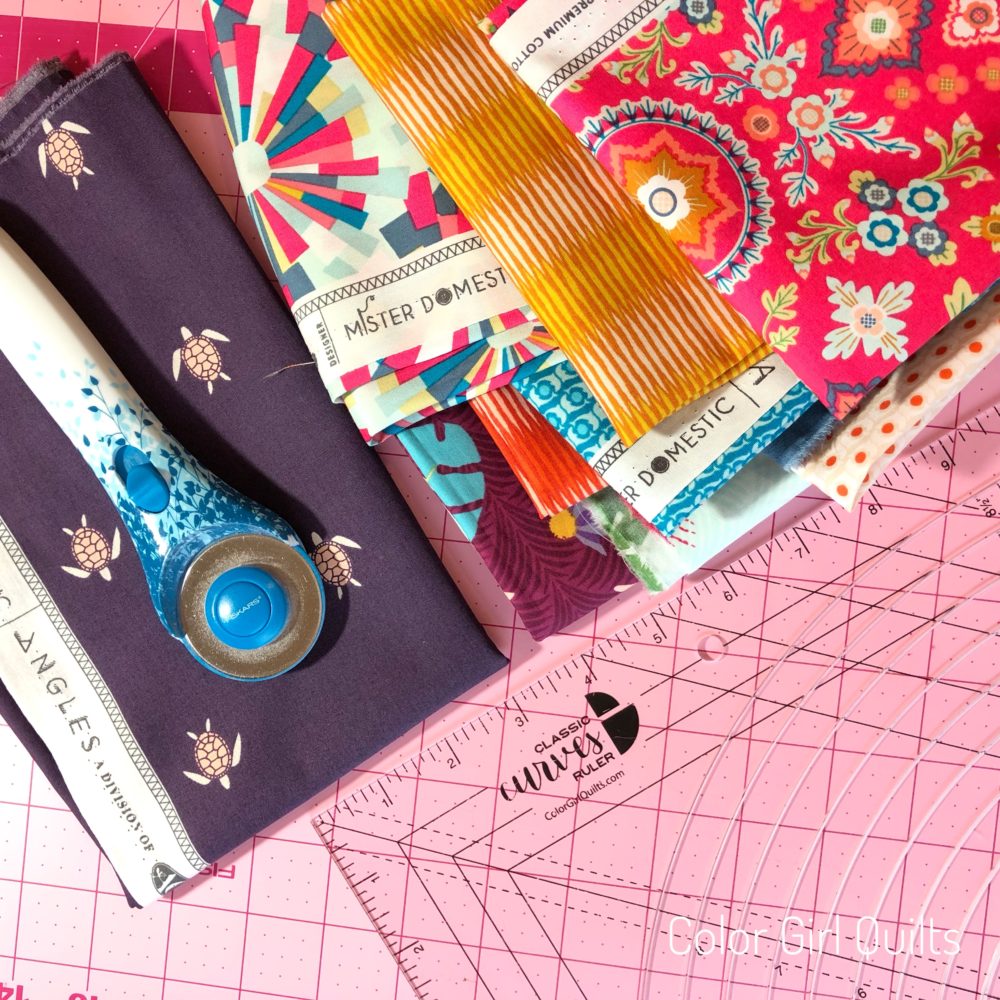 Aura Fabrics and the Classic Curves Ruler quilt in progress