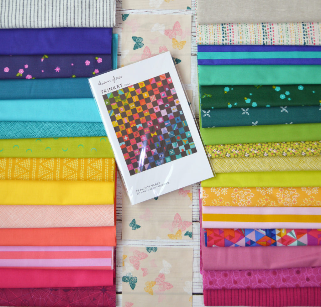 Trinket quilt pattern and fabric kit sold by Color girl Quilts