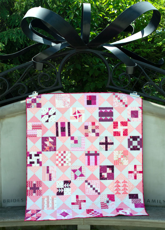 Pink and white simple sampler free quilt pattern by Color Girl Quilts
