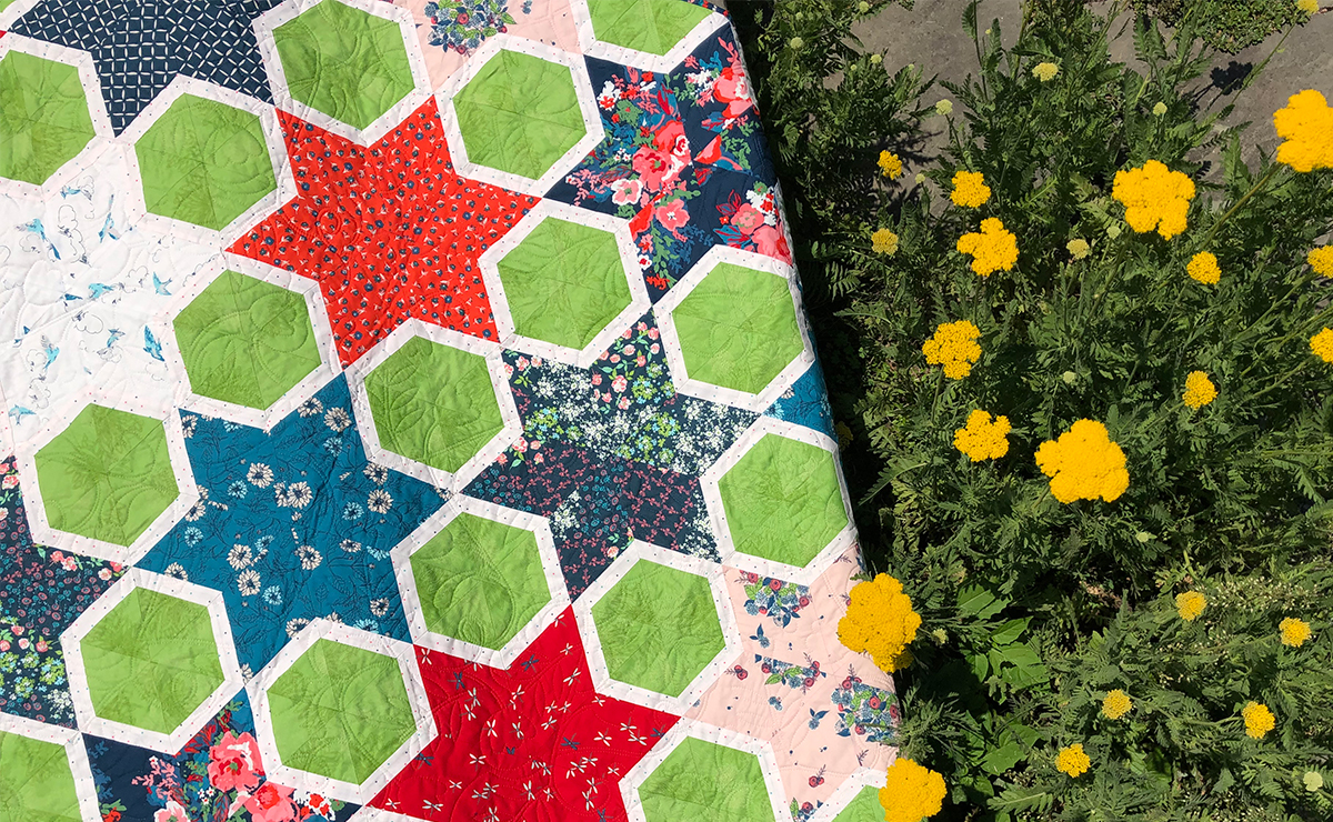 Magic Star hexagon Quilt with Everlasting Fabric by Color Girl Quilts