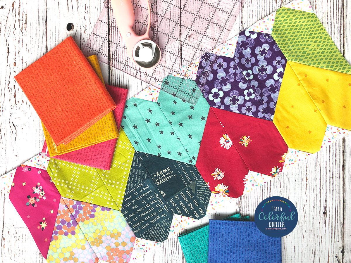 How to sew row of heart quilt block by Color Girl Quilts